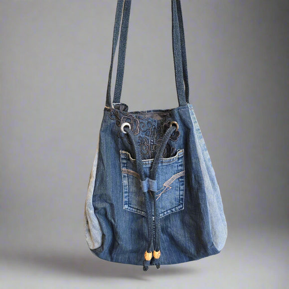 Be Blessed Denim Dumpling Bag